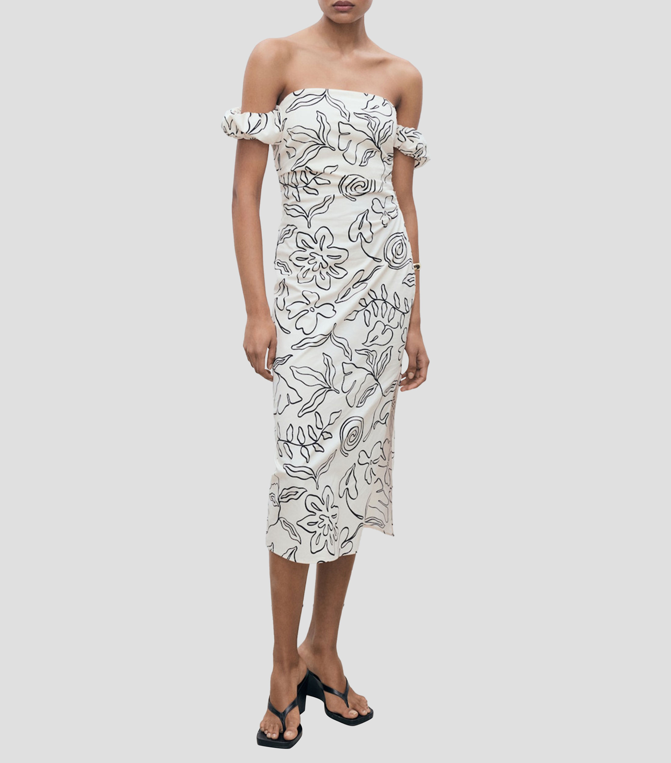 Vestido midi con estampado floral Mujer
